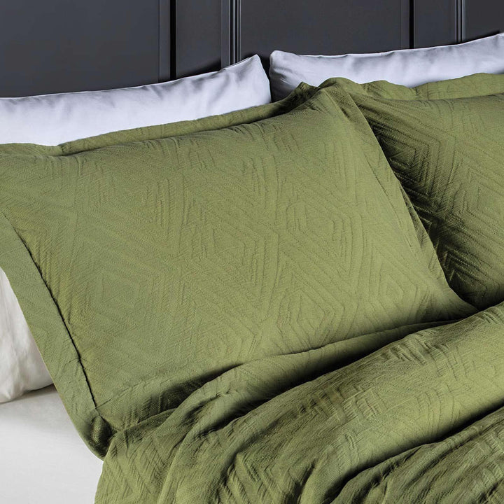 Padstow Diamond Luxury Woven Cotton Pillow Sham Olive -  - Ideal Textiles