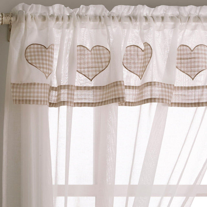 Amour Gingham Check Hearts Beige Window Set Curtains -  - Ideal Textiles