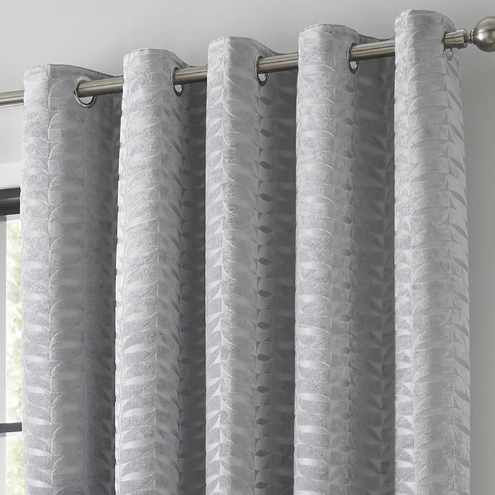 Kendal Geometric Lined Eyelet Curtains Silver -  - Ideal Textiles