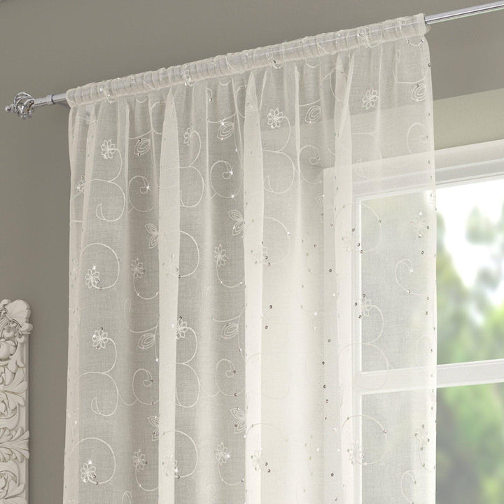 Ariana Embroidered Sequin Voile Curtain Panels Ivory -  - Ideal Textiles