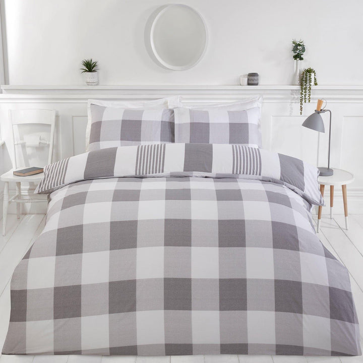 Chambray Stripe Eco Friendly Grey Duvet Cover Set -  - Ideal Textiles