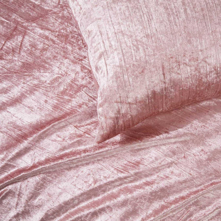 Stella Crushed Velvet Crinkled Blush Pink Duvet Cover Set -  - Ideal Textiles