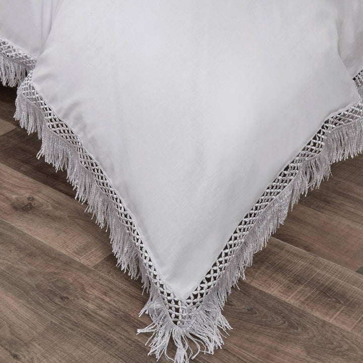 Tia Trellis Tassel Fringe White Duvet Cover Set -  - Ideal Textiles