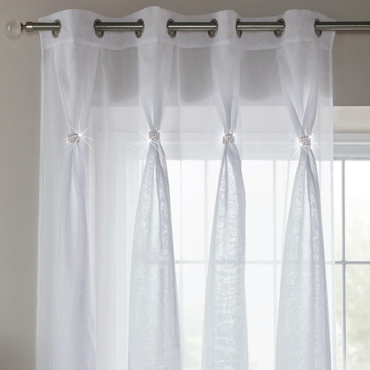 Diana Diamante Eyelet Voile Curtain Panels White -  - Ideal Textiles