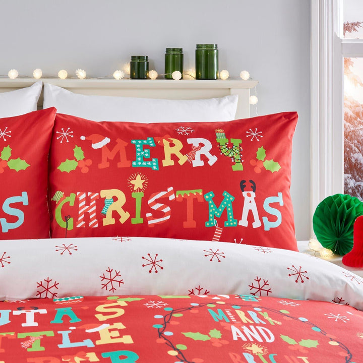 Santa's Little Helper Red Christmas Duvet Cover Set - Ideal