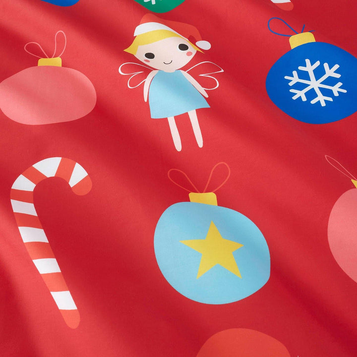 Christmas Fairy 100% Cotton Reversible Red Duvet Cover Set -  - Ideal Textiles