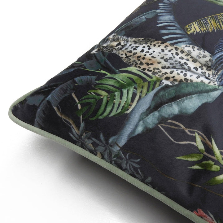 Jungle Leopard Tropical Velvet Petrol Filled Cushions 17'' x 17'' -  - Ideal Textiles