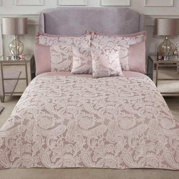 Duchess Paisley Jacquard Sateen Blush Pink Duvet Cover Set - Single - Ideal Textiles