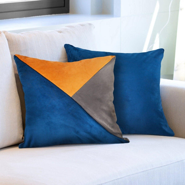 New Orleans Geometric Velvet Blue Cushion Covers 17'' x 17'' -  - Ideal Textiles