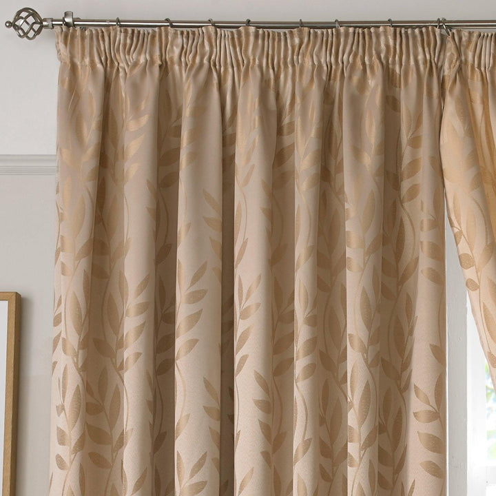 Tivoli Leaf Jacquard Lined Tape Top Curtains Latte -  - Ideal Textiles