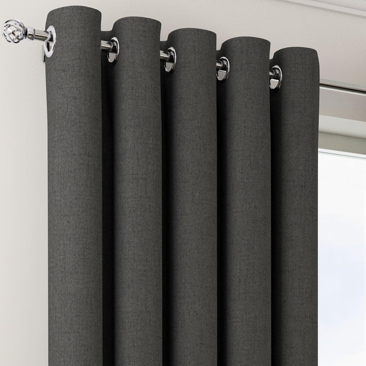 Orion Thermal Blackout Lined Eyelet Curtains Charcoal -  - Ideal Textiles