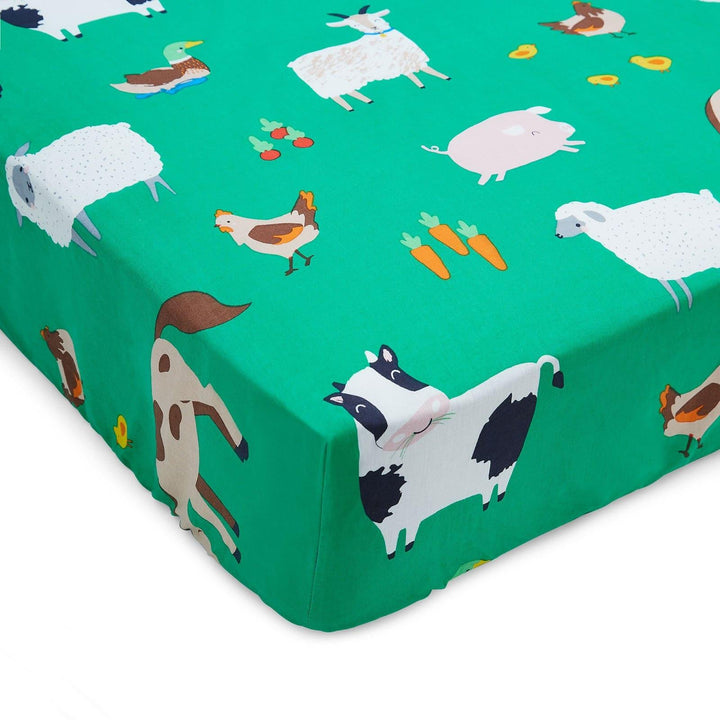 Farmyard Animals Print Green Fitted Sheet - Ideal