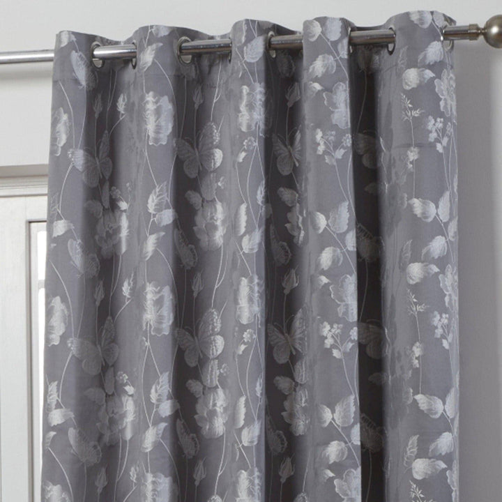 Butterfly Meadow Jacquard Lined Eyelet Curtains Silver -  - Ideal Textiles