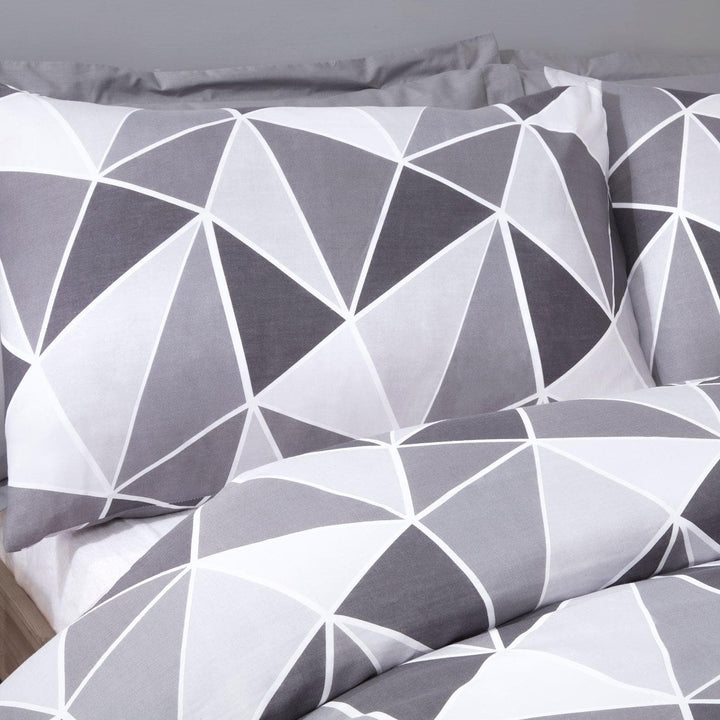 Leo Geometric Triangles Print Grey Duvet Cover Set -  - Ideal Textiles