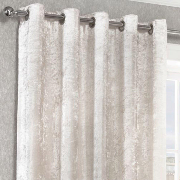 Crushed Velvet Lined Eyelet Curtains Cream -  - Ideal Textiles