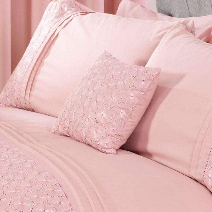 Everdean Lace Pin-Tuck Pink Filled Boudoir Cushion -  - Ideal Textiles
