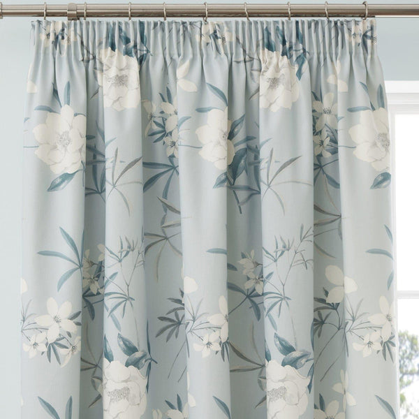 Eve Floral Lined Tape Top Curtains Duck Egg -  - Ideal Textiles