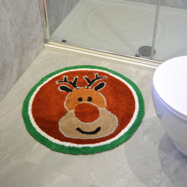 Rudolph Christmas Round Non-Slip Bath Mat - Ideal