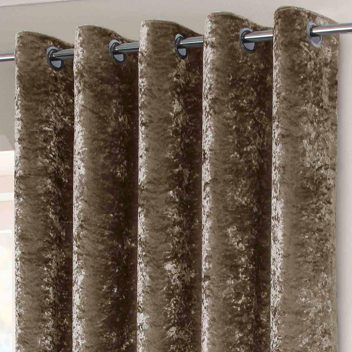 Crushed Velvet Lined Eyelet Curtains Mink -  - Ideal Textiles