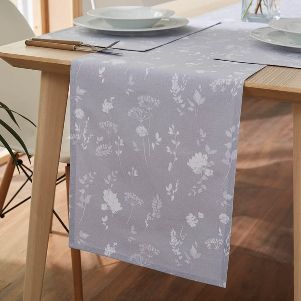 Meadowsweet Floral 100% Cotton Table Runner Grey - Ideal