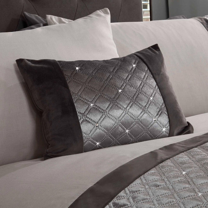 Hollywood Sequin Sparkle Quilted Silver Duvet Cover Set - Boudoir Cushion - Ideal Textiles
