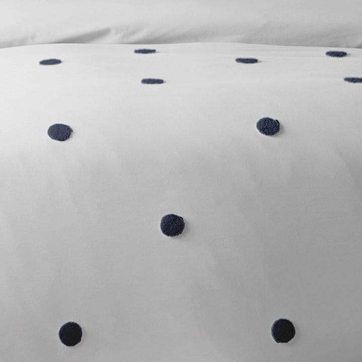 Dot Garden Tufted Spot 100% Cotton White & Navy Duvet Cover Set -  - Ideal Textiles