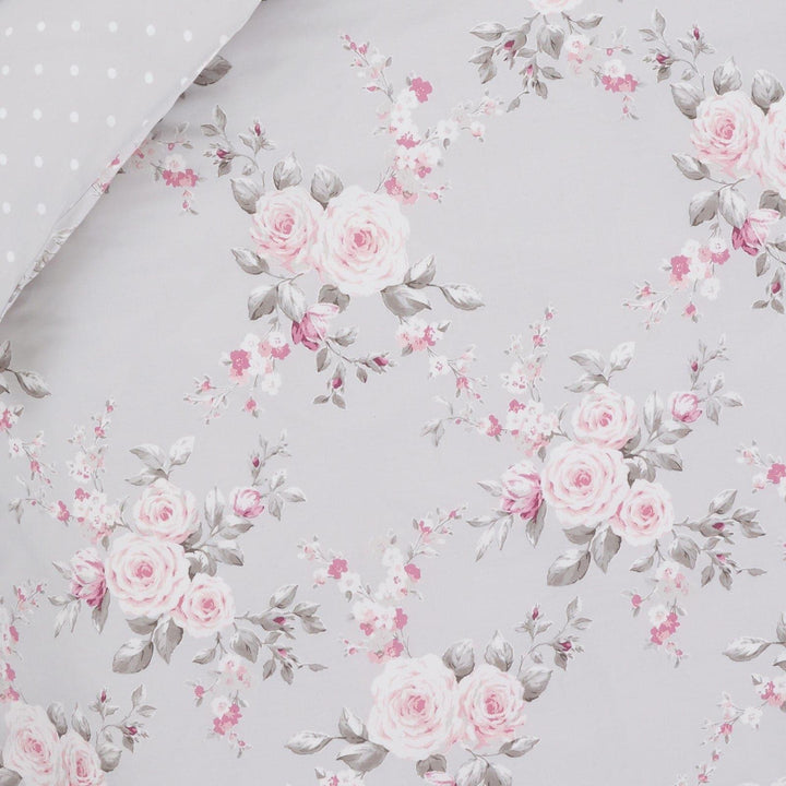 Canterbury Reversible Floral & Polka Dot Grey Duvet Cover Set -  - Ideal Textiles