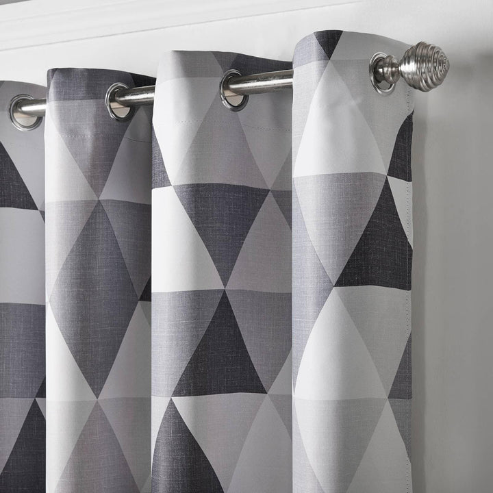 Malmo Geometric Thermal Blockout Eyelet Curtains Charcoal -  - Ideal Textiles