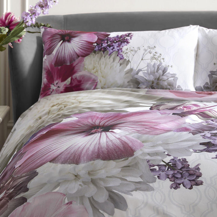 Mayfair Lady Floral Print 100% Cotton Purple Duvet Cover Set - Ideal