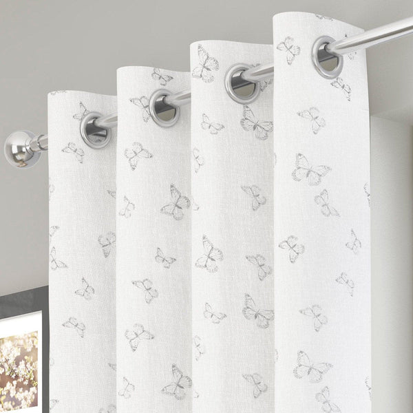 Iona Butterfly Eyelet Voile Curtain Panels White - 55'' x 54'' - Ideal Textiles