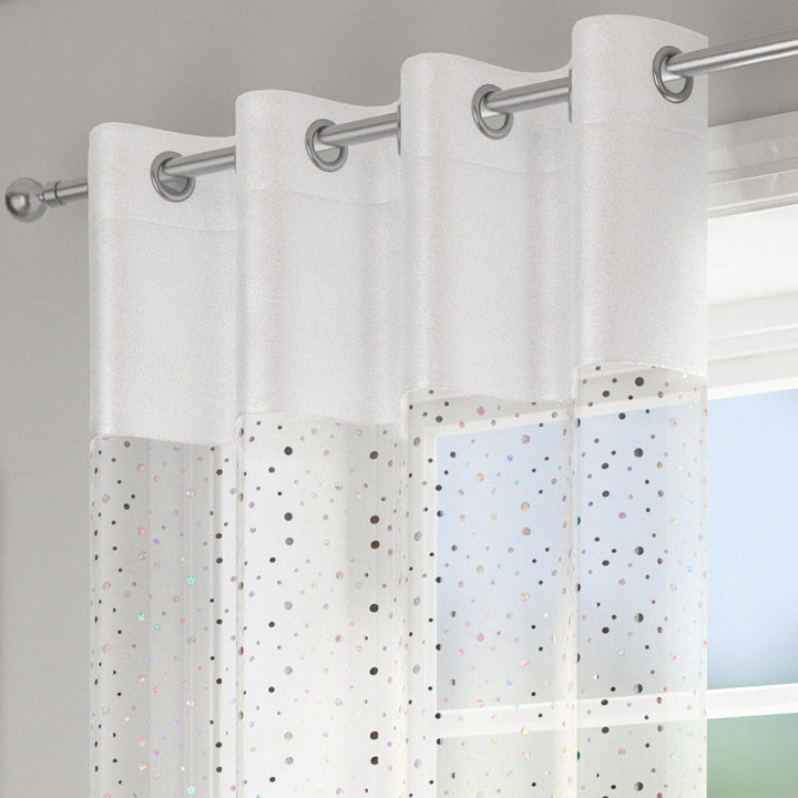 Glitz Sequined Eyelet Voile Curtain Panels White -  - Ideal Textiles