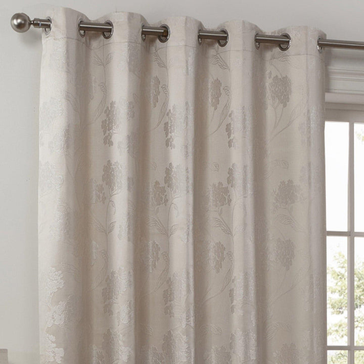 Blossom Floral Jacquard Lined Eyelet Curtains Cream - Ideal