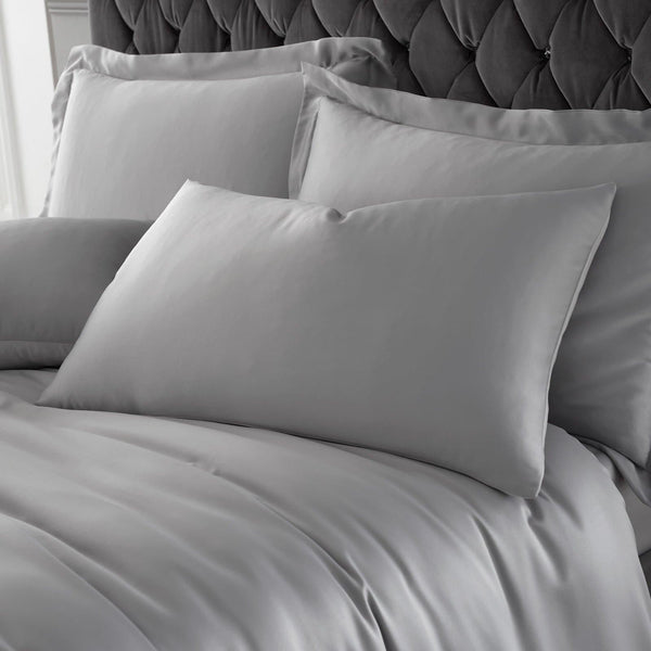 Silky Soft Satin Plain Housewife Pillowcases Silver -  - Ideal Textiles