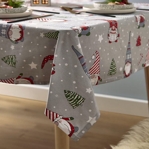 Christmas Gnomes Wipe Clean Tablecloth Grey - Ideal