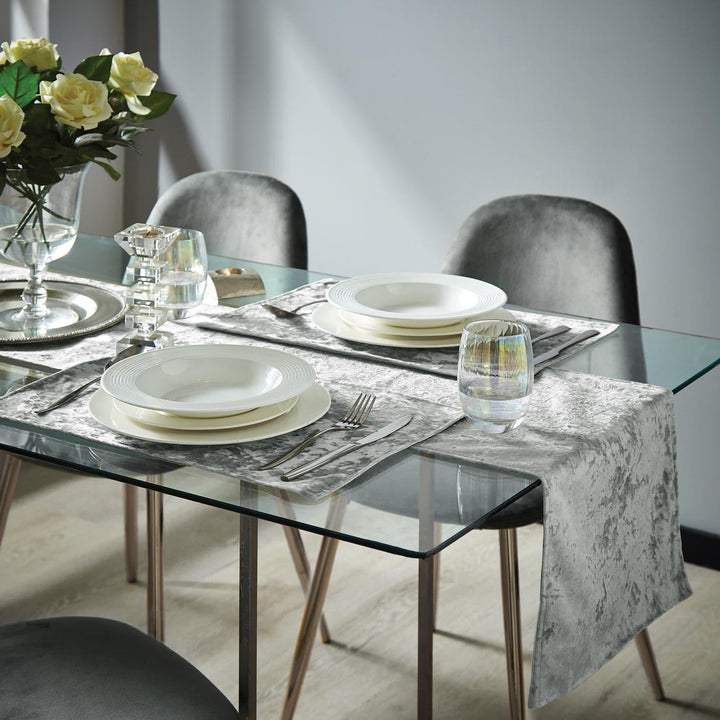 Crushed Velvet Table Runners Silver -  - Ideal Textiles