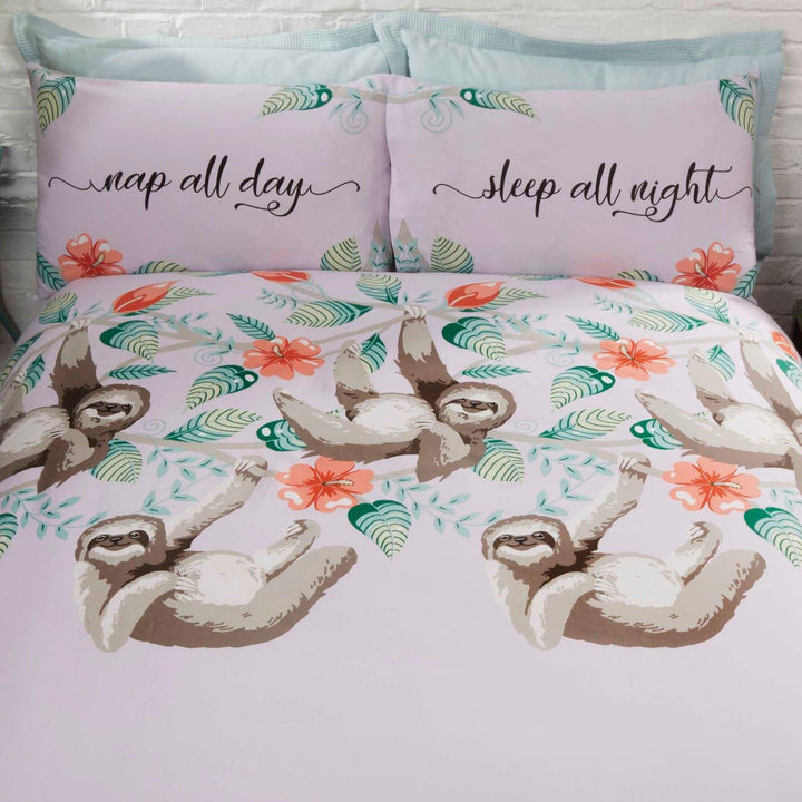Sleepy Sloths Tropical Lilac Duvet Cover Set -  - Ideal Textiles