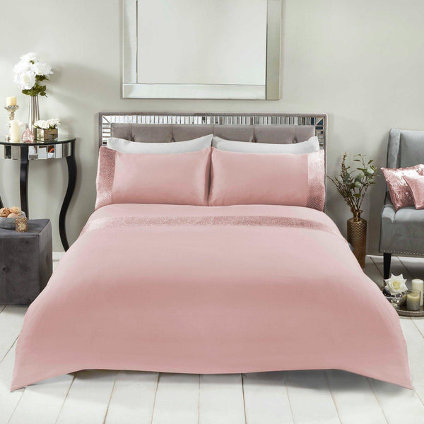 Ellie Sparkle Glitter Velvet Blush Pink Duvet Cover Set - Single - Ideal Textiles