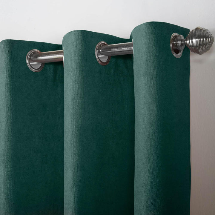 Velvet Chenille Lined Eyelet Curtains Green -  - Ideal Textiles