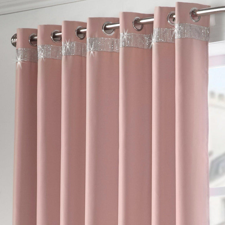 Palace Diamante Thermal Blockout Eyelet Curtains Blush Pink -  - Ideal Textiles