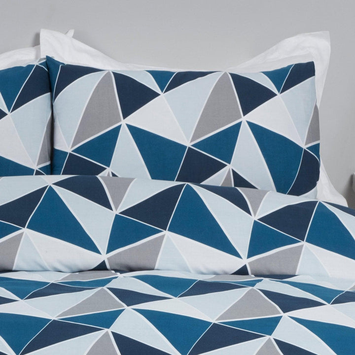 Leo Geometric Triangles Print Navy Duvet Cover Set -  - Ideal Textiles