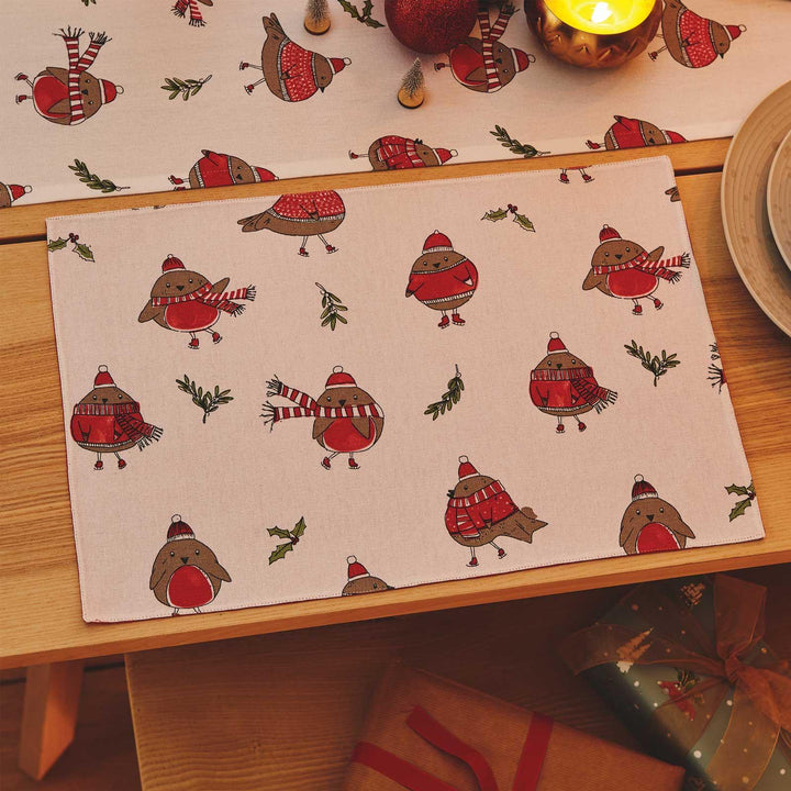 Robins Pack of 2 Wipeable Christmas Placemats Red -  - Ideal Textiles