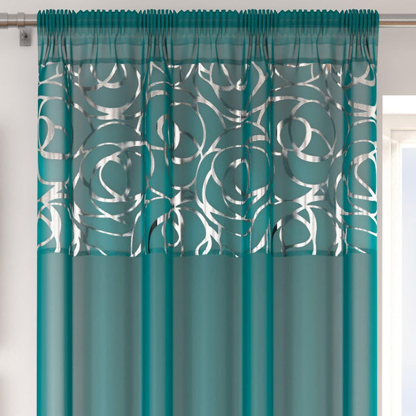 Arran Metallic Voile Curtain Panels Teal - 57'' x 48'' - Ideal Textiles