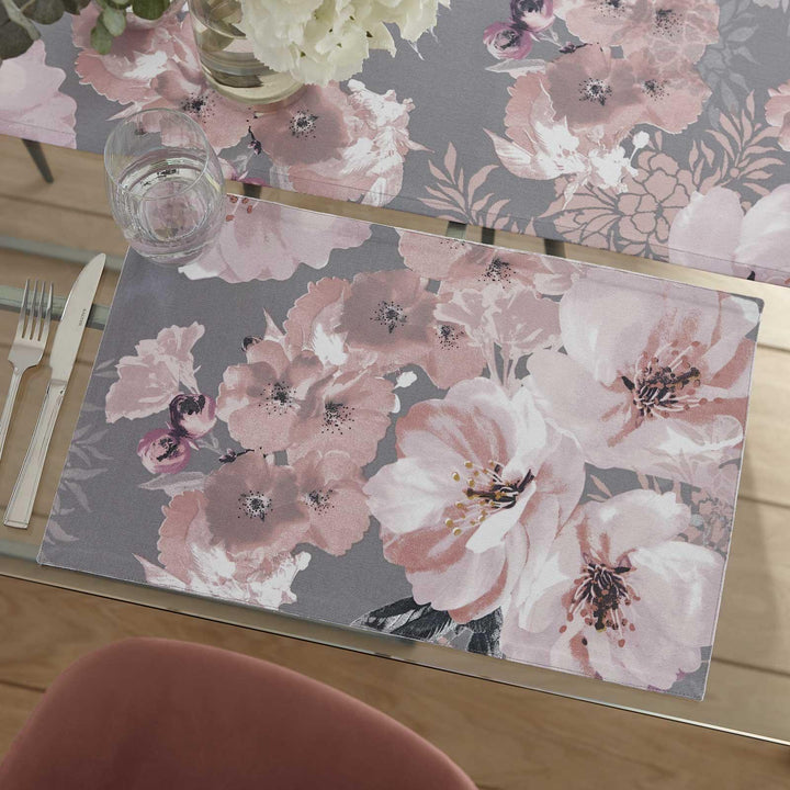 Dramatic Floral Pack of 2 Wipeable Placemats Grey -  - Ideal Textiles