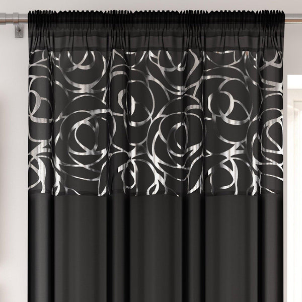 Arran Metallic Voile Curtain Panels Black - 57'' x 48'' - Ideal Textiles