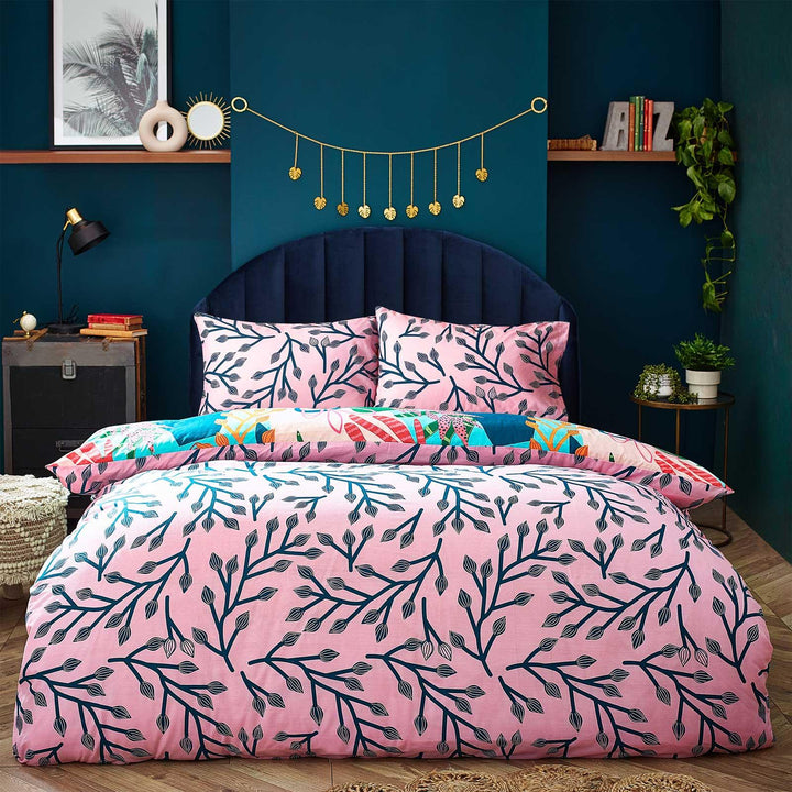 Coralina Tropical Palm Reversible Multicolour Duvet Cover Set -  - Ideal Textiles