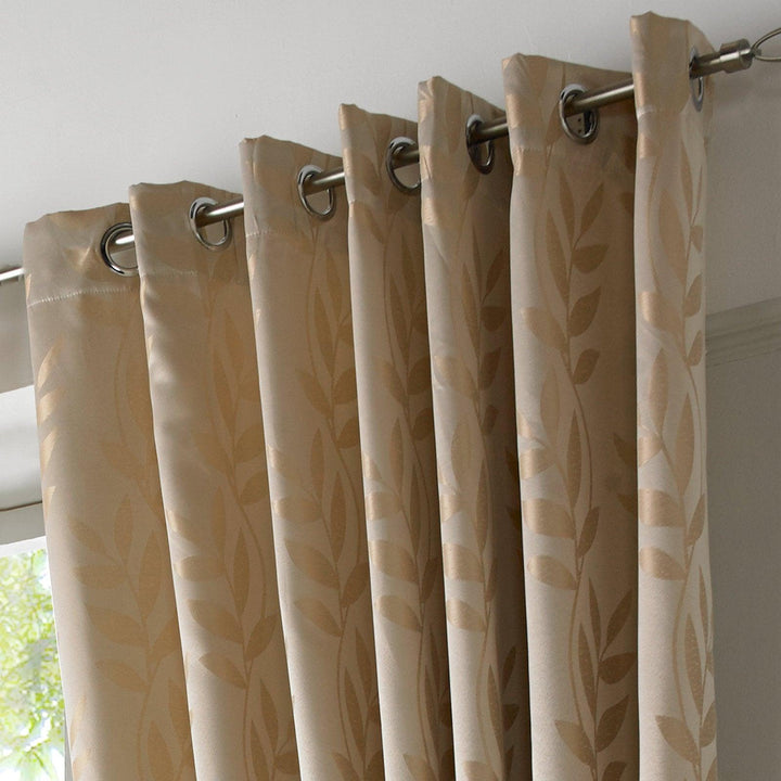 Tivoli Leaf Jacquard Lined Eyelet Curtains Latte -  - Ideal Textiles