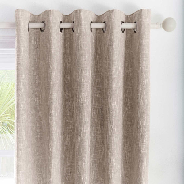 Boucle Texture Weave Lined Eyelet Curtains Linen - Ideal
