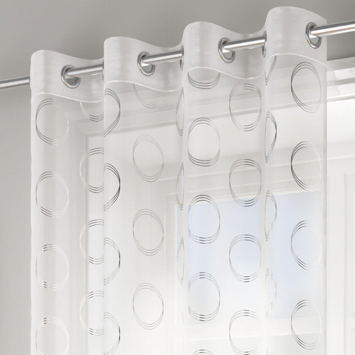 Spiro Metallic Eyelet Voile Curtain Panels White -  - Ideal Textiles