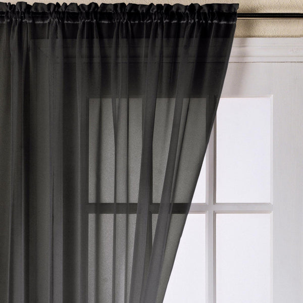 Trent Sheer Voile Curtain Panels Black - 59'' x 54'' - Ideal Textiles