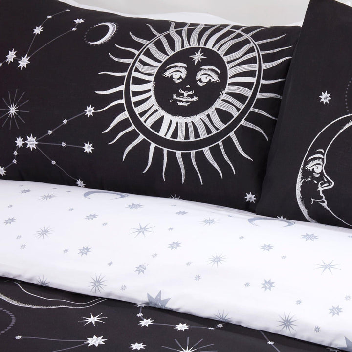 Celestial Metallic Moon & Stars Black Duvet Cover Set -  - Ideal Textiles